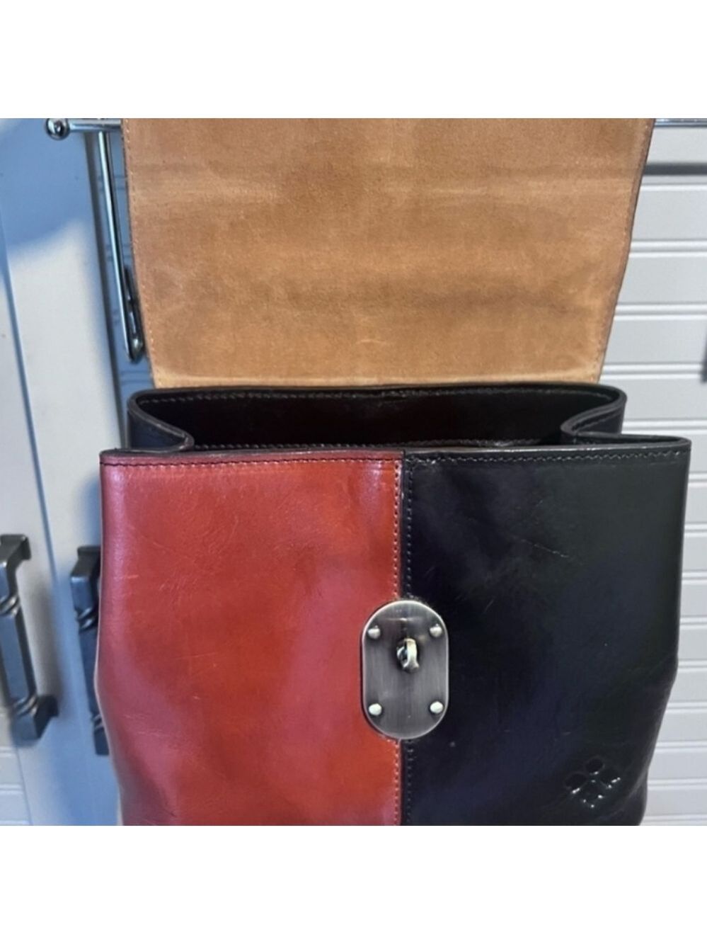 Patricia Nash Sinclair Leather Convertible Backpack-Colorblock Black/Tan- EUC - Picture 9 of 13